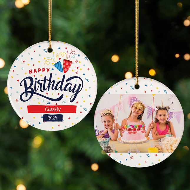 custom personalized happy birthday christmas ornament – Christmas ornament, holiday tree decoration or gift
