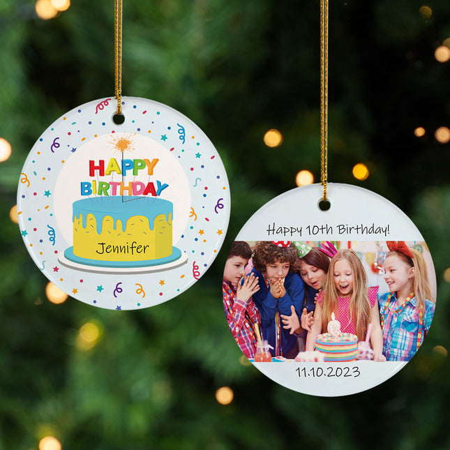 keepsake personalized happy birthday photo christmas ornament – Christmas ornament, holiday tree decoration or gift
