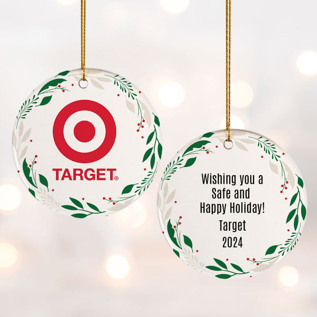 holiday add your logo wreath christmas ornament – Christmas ornament, holiday tree decoration or gift