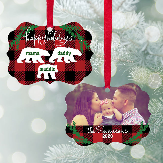 decorative personalized bear family of 3 christmas ornament – Christmas ornament, holiday tree decoration or gift