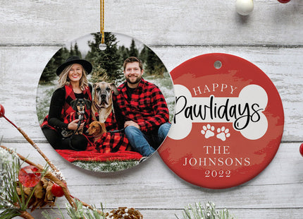 custom personalized happy pawlidays photo christmas ornament – Christmas ornament, holiday tree decoration or gift