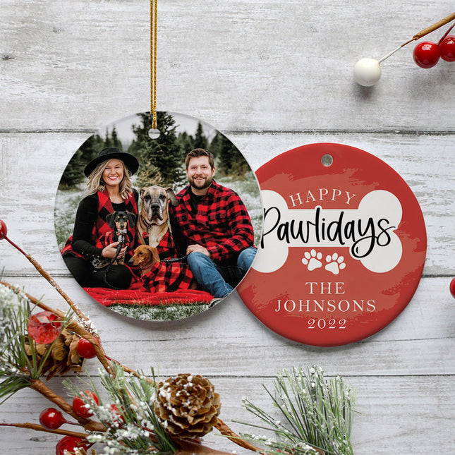 custom personalized happy pawlidays photo christmas ornament – Christmas ornament, holiday tree decoration or gift