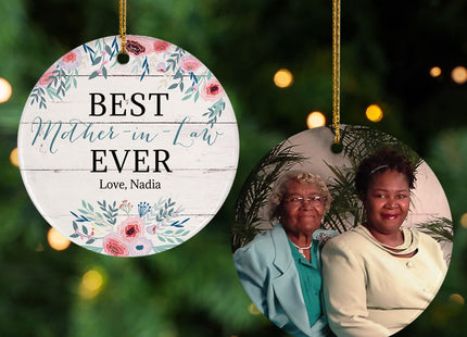 custom personalized best mother-in-law ever photo christmas ornament – Christmas ornament, holiday tree decoration or gift