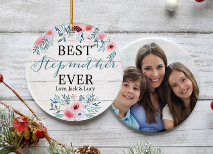 engraved personalized best step mother ever photo christmas ornament – Christmas ornament, holiday tree decoration or gift