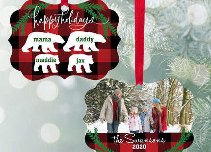 engraved personalized bear family of 4 christmas ornament – Christmas ornament, holiday tree decoration or gift