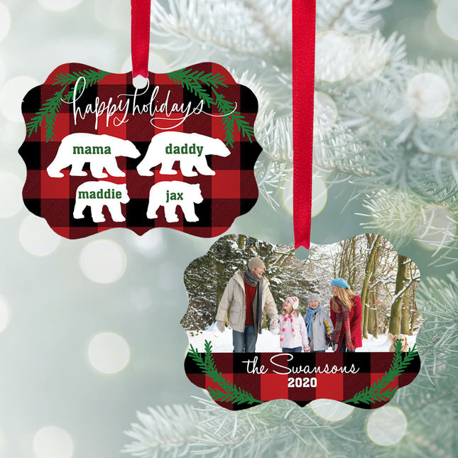 engraved personalized bear family of 4 christmas ornament – Christmas ornament, holiday tree decoration or gift