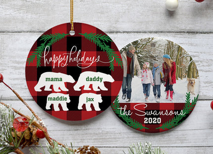 holiday personalized plaid bear family of 4 christmas ornament – Christmas ornament, holiday tree decoration or gift