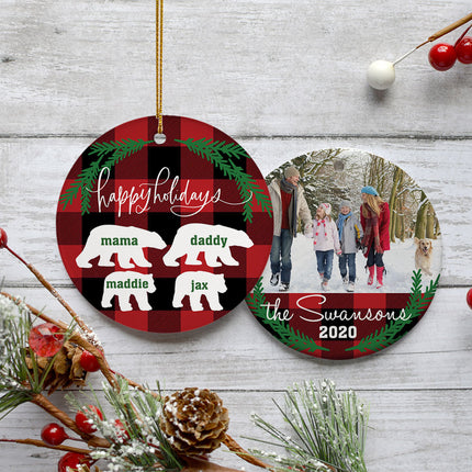 holiday personalized plaid bear family of 4 christmas ornament – Christmas ornament, holiday tree decoration or gift