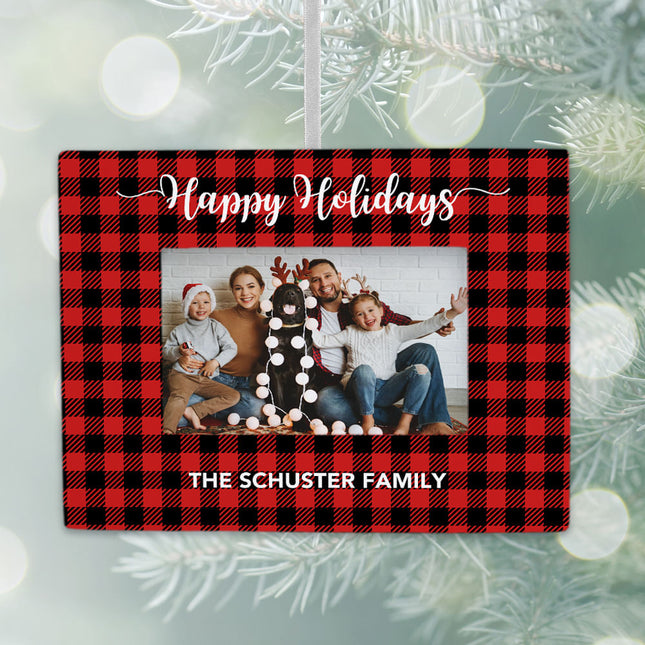 decorative personalized plaid happy holidays family picture frame photo ornament – Christmas ornament, holiday tree decoratio