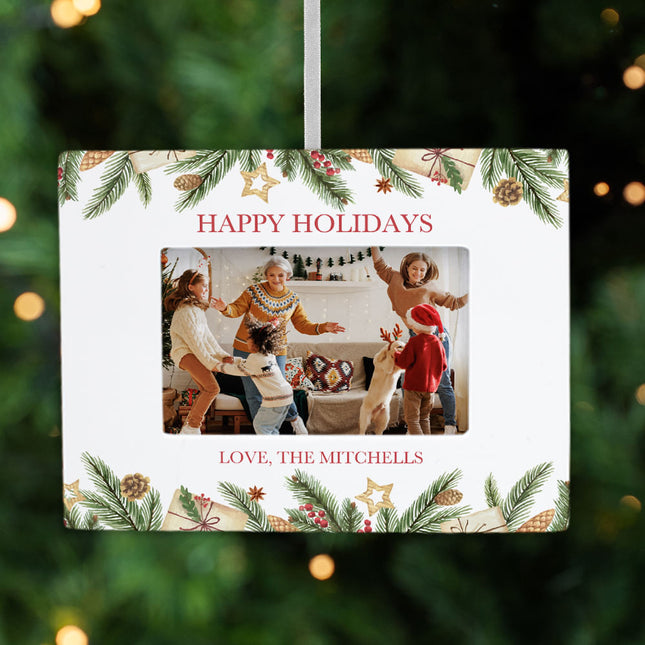 custom personalized happy holidays picture frame photo ornament – Christmas ornament, holiday tree decoration or gift