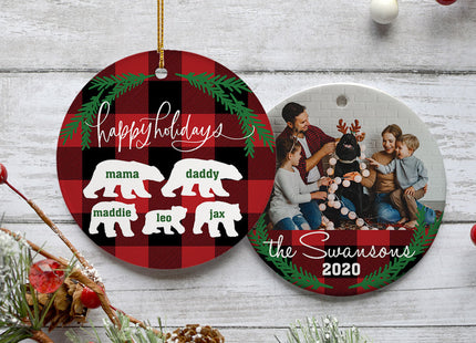 holiday personalized plaid bear family of 5 christmas ornament – Christmas ornament, holiday tree decoration or gift