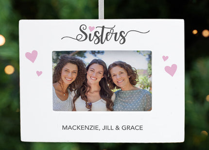 custom personalized sisters picture frame photo ornament – Christmas ornament, holiday tree decoration or gift