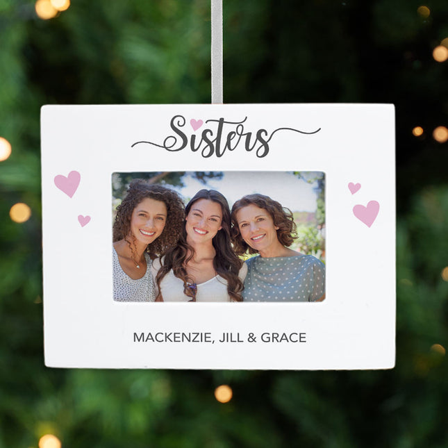 custom personalized sisters picture frame photo ornament – Christmas ornament, holiday tree decoration or gift