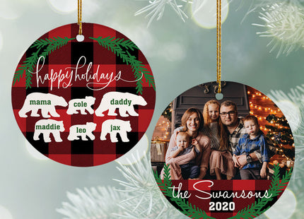 engraved personalized plaid bear family of 6 christmas ornament – Christmas ornament, holiday tree decoration or gift