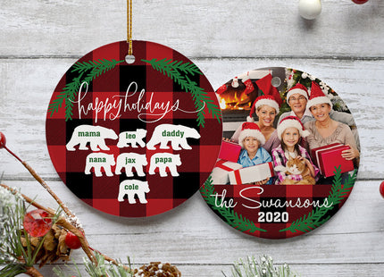 personalized personalized plaid bear family of 7 christmas ornament – Christmas ornament, holiday tree decoration or gift