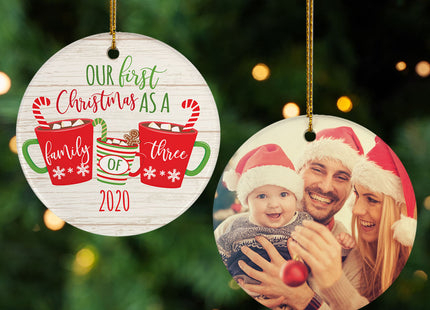 decorative personalized first christmas as a family of 3 photo christmas ornament – Christmas ornament, holiday tree decorati