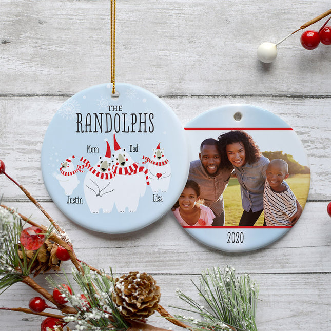custom personalized polar bear family of 3 photo christmas ornament – Christmas ornament, holiday tree decoration or gift