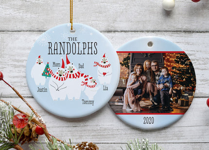 engraved personalized polar bear family of 4 photo christmas ornament – Christmas ornament, holiday tree decoration or gift