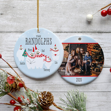engraved personalized polar bear family of 4 photo christmas ornament – Christmas ornament, holiday tree decoration or gift