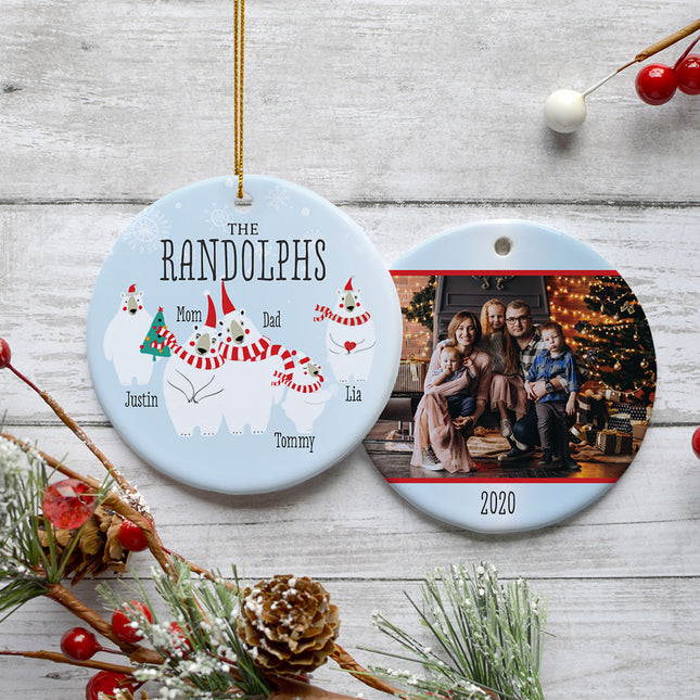 engraved personalized polar bear family of 4 photo christmas ornament – Christmas ornament, holiday tree decoration or gift