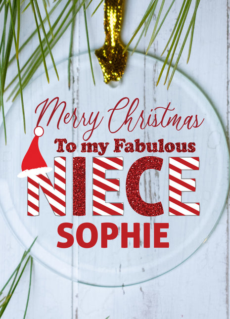 Personalized Candy Cane Niece Christmas Ornament by ORNAMENT SHOP EXCLUSIVE Personalized Glass Ornament