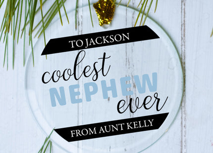 custom personalized coolest nephew christmas ornament – Christmas ornament, holiday tree decoration or gift