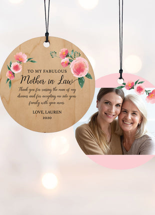 “To My Fabulous Mother in Law" Personalized Message & Photo Wood Ornament - ORNAMENT SHOP EXCLUSIVE