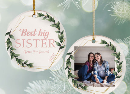 custom personalized best big sister photo christmas ornament – Christmas ornament, holiday tree decoration or gift