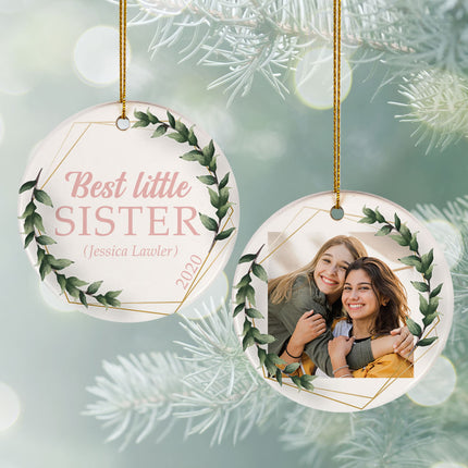 engraved personalized best little sister photo christmas ornament – Christmas ornament, holiday tree decoration or gift