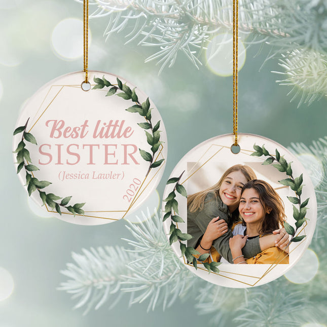 engraved personalized best little sister photo christmas ornament – Christmas ornament, holiday tree decoration or gift