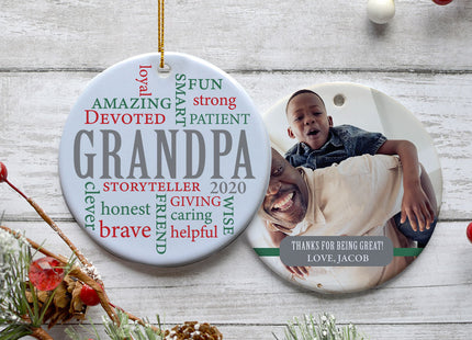 engraved personalized grandpa word cloud photo christmas ornament – Christmas ornament, holiday tree decoration or gift