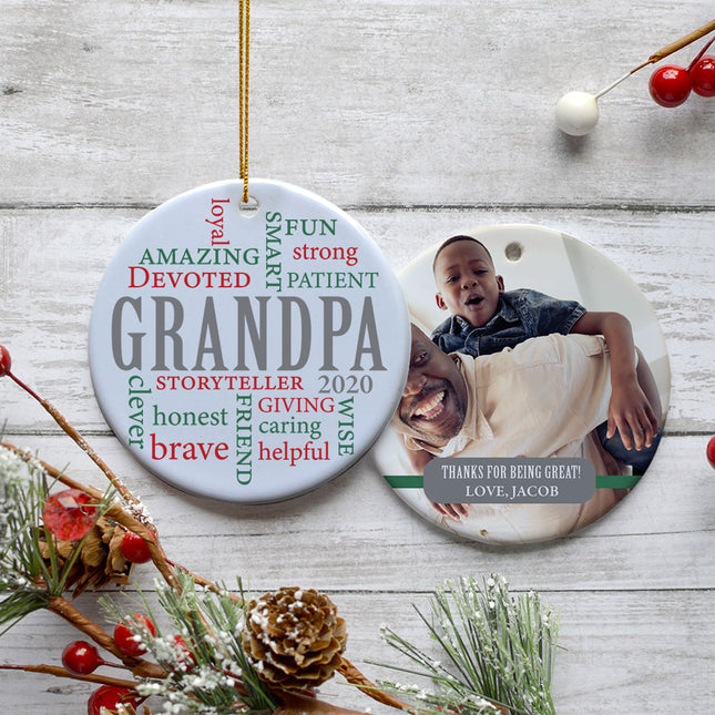 engraved personalized grandpa word cloud photo christmas ornament – Christmas ornament, holiday tree decoration or gift