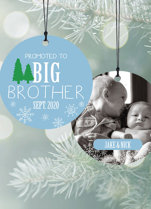 “Promoted To Big Brother" Personalized Photo Wood Ornament - ORNAMENT SHOP EXCLUSIVE