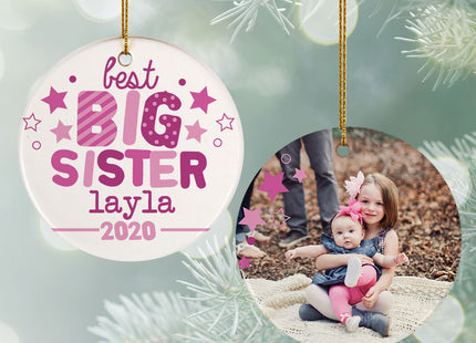 engraved personalized best big sister photo christmas ornament – Christmas ornament, holiday tree decoration or gift