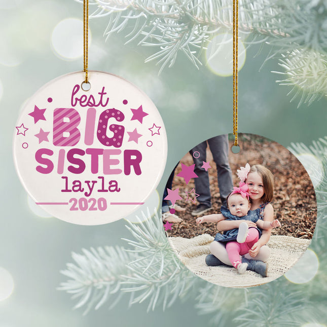 engraved personalized best big sister photo christmas ornament – Christmas ornament, holiday tree decoration or gift