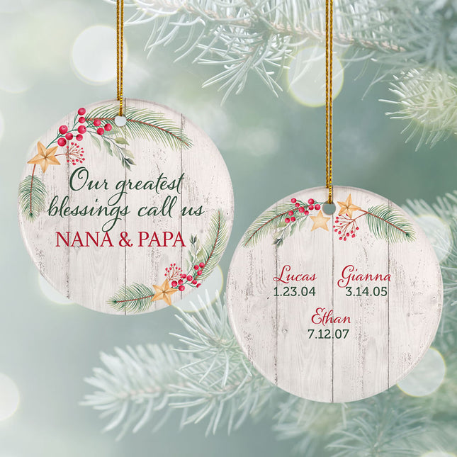 Grandkids Greatest Blessing Personalized Ceramic Round Ornament - 3, 4, 5, 6, 7, 8, 9 Family Members