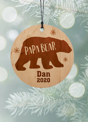 "Papa Bear" Personalized Wood Christmas Ornament - ORNAMENT SHOP EXCLUSIVE