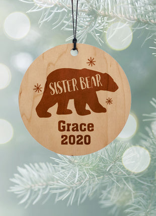 "Sister Bear" Personalized Wood Christmas Ornament - ORNAMENT SHOP EXCLUSIVE