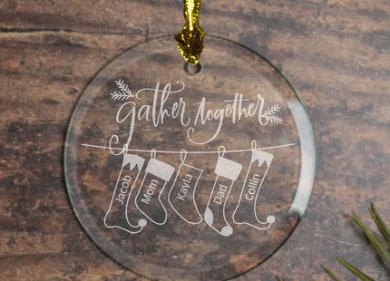 engraved personalized family of 4 'gather together' christmas ornament – Christmas ornament, holiday tree decoration or gift