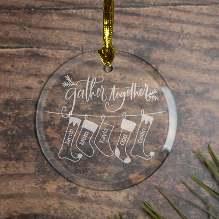 engraved personalized family of 4 'gather together' christmas ornament – Christmas ornament, holiday tree decoration or gift