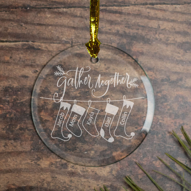 engraved personalized family of 4 'gather together' christmas ornament – Christmas ornament, holiday tree decoration or gift