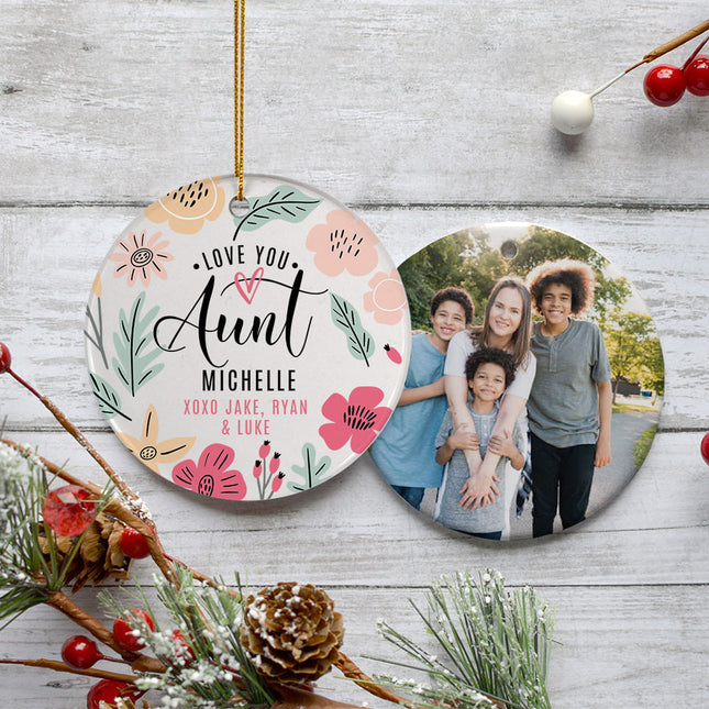 decorative personalized love you aunt photo christmas ornament – Christmas ornament, holiday tree decoration or gift