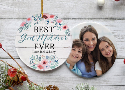 holiday persoinalized best godmother ever photo christmas ornament – Christmas ornament, holiday tree decoration or gift