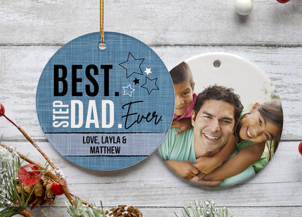 engraved personalized best step dad ever photo christmas ornament – Christmas ornament, holiday tree decoration or gift