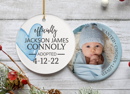 decorative personalized blue official ours adoption photo christmas ornament – Christmas ornament, holiday tree decoration or