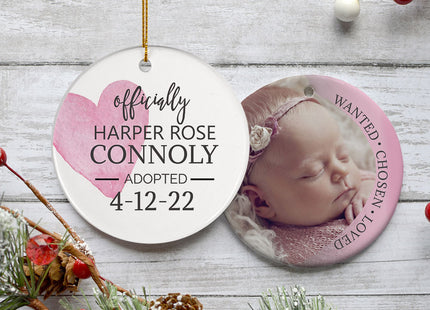 personalized personalized pink official ours adoption photo christmas ornament – Christmas ornament, holiday tree decoration 