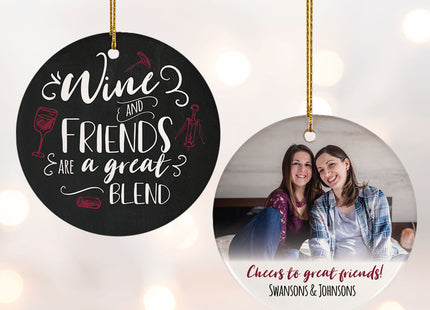 holiday personalized wine and friends christmas ornament – Christmas ornament, holiday tree decoration or gift