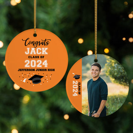 holiday personalized graduation christmas ornament - orange – Christmas ornament, holiday tree decoration or gift