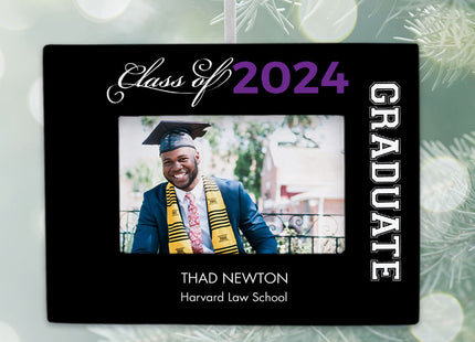 engraved personalized college graduate picture frame photo ornament – Christmas ornament, holiday tree decoration or gift