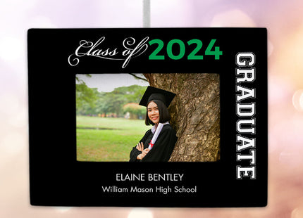 engraved personalized graduate picture frame photo ornament – Christmas ornament, holiday tree decoration or gift